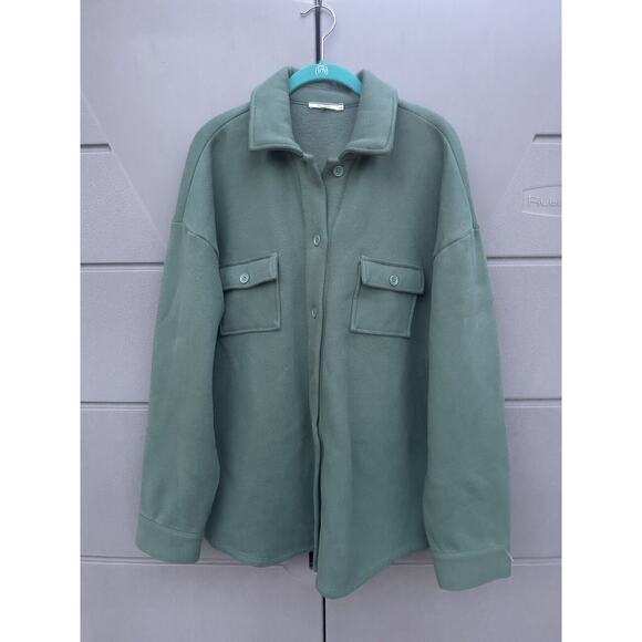 Revolve Tularosa Button Up Shirt Jacket Shacket Oversized Teal Fleece Lined Sz M - Picture 5 of 13